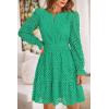 imagePRETTYGARDEN Womens 2024 Long Sleeve Mini Dress Eyelet V Neck A Line Casual Elegant Holiday Wedding Guest Party DressesGreen