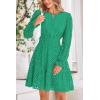 imagePRETTYGARDEN Womens 2024 Long Sleeve Mini Dress Eyelet V Neck A Line Casual Elegant Holiday Wedding Guest Party DressesGreen