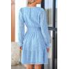 imagePRETTYGARDEN Womens 2024 Long Sleeve Mini Dress Eyelet V Neck A Line Casual Elegant Holiday Wedding Guest Party DressesLight Blue