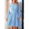 imagePRETTYGARDEN Womens 2024 Long Sleeve Mini Dress Eyelet V Neck A Line Casual Elegant Holiday Wedding Guest Party DressesLight Blue