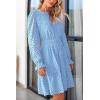 imagePRETTYGARDEN Womens 2024 Long Sleeve Mini Dress Eyelet V Neck A Line Casual Elegant Holiday Wedding Guest Party DressesLight Blue