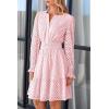 imagePRETTYGARDEN Womens 2024 Long Sleeve Mini Dress Eyelet V Neck A Line Casual Elegant Holiday Wedding Guest Party DressesPink