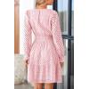 imagePRETTYGARDEN Womens 2024 Long Sleeve Mini Dress Eyelet V Neck A Line Casual Elegant Holiday Wedding Guest Party DressesPink