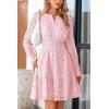 imagePRETTYGARDEN Womens 2024 Long Sleeve Mini Dress Eyelet V Neck A Line Casual Elegant Holiday Wedding Guest Party DressesPink