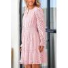 imagePRETTYGARDEN Womens 2024 Long Sleeve Mini Dress Eyelet V Neck A Line Casual Elegant Holiday Wedding Guest Party DressesPink