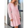 imagePRETTYGARDEN Womens 2024 Long Sleeve Mini Dress Eyelet V Neck A Line Casual Elegant Holiday Wedding Guest Party DressesPink