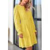 imagePRETTYGARDEN Womens 2024 Long Sleeve Mini Dress Eyelet V Neck A Line Casual Elegant Holiday Wedding Guest Party DressesYellow