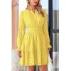 imagePRETTYGARDEN Womens 2024 Long Sleeve Mini Dress Eyelet V Neck A Line Casual Elegant Holiday Wedding Guest Party DressesYellow