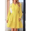 imagePRETTYGARDEN Womens 2024 Long Sleeve Mini Dress Eyelet V Neck A Line Casual Elegant Holiday Wedding Guest Party DressesYellow