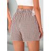 imagePRETTYGARDEN Womens Boxer Shorts 2025 Summer Casual Lounge Sleep Gingham Pajama Y2K Plaid Short Pants with PocketsCoffee