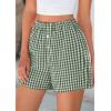 imagePRETTYGARDEN Womens Boxer Shorts 2025 Summer Casual Lounge Sleep Gingham Pajama Y2K Plaid Short Pants with PocketsGreen