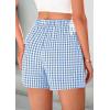imagePRETTYGARDEN Womens Boxer Shorts 2025 Summer Casual Lounge Sleep Gingham Pajama Y2K Plaid Short Pants with PocketsLight Blue