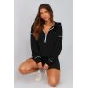 imagePRETTYGARDEN Womens Hooded Sweatshirts Long Sleeve Half Zip Cropped Hoodie Pullover Winter Fashion ClothesBlack
