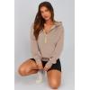 imagePRETTYGARDEN Womens Hooded Sweatshirts Long Sleeve Half Zip Cropped Hoodie Pullover Winter Fashion ClothesKhaki