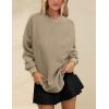 imagePRTTYGARDEN Womens Long Sleeve Tops 2024 Fall Loose Crewneck Sweatshirt Trendy Casual Ribbed Pullover Knit OutfitKhaki