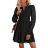 imagePRETTYGARDEN Womens 2024 Long Sleeve Mini Dress Eyelet V Neck A Line Casual Elegant Holiday Wedding Guest Party DressesBlack