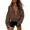 imagePRETTYGARDEN Womens Hooded Sweatshirts Long Sleeve Half Zip Cropped Hoodie Pullover Winter Fashion ClothesBrown Coffee