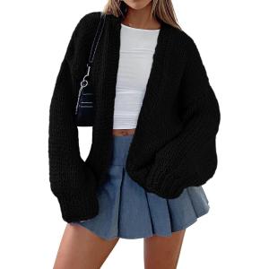 imagePRETTYGARDEN Womens Cardigan Sweaters 2024 Fall Trendy Chunky Knit Outerwear Outfits Fashion Long Sleeve CardigansBlack
