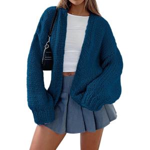 imagePRETTYGARDEN Womens Cardigan Sweaters 2024 Fall Trendy Chunky Knit Outerwear Outfits Fashion Long Sleeve CardigansDark Blue