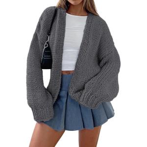 imagePRETTYGARDEN Womens Cardigan Sweaters 2024 Fall Trendy Chunky Knit Outerwear Outfits Fashion Long Sleeve CardigansDark Grey