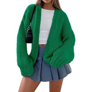 imagePRETTYGARDEN Womens Cardigan Sweaters 2024 Fall Trendy Chunky Knit Outerwear Outfits Fashion Long Sleeve CardigansGreen