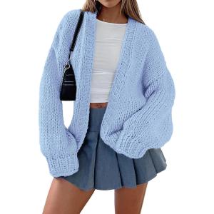 imagePRETTYGARDEN Womens Cardigan Sweaters 2024 Fall Trendy Chunky Knit Outerwear Outfits Fashion Long Sleeve CardigansLight Blue