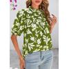 imagePRETTYGARDEN Floral Tops for Women Blouses Dressy Casual 2025 Summer Trendy Outfits Boho Pleated Short Sleeve ShirtsFloral Army Green