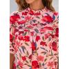 imagePRETTYGARDEN Floral Tops for Women Blouses Dressy Casual 2025 Summer Trendy Outfits Boho Pleated Short Sleeve ShirtsPink Red Flower