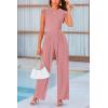 imagePRETTYGARDEN Summer Jumpsuits for Women Dressy Casual Ruffle Cap Sleeves Romper Crew Neck Rib Knit One Piece OutfitsDusty Pink