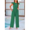 imagePRETTYGARDEN Summer Jumpsuits for Women Dressy Casual Ruffle Cap Sleeves Romper Crew Neck Rib Knit One Piece OutfitsGreen