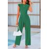 imagePRETTYGARDEN Summer Jumpsuits for Women Dressy Casual Ruffle Cap Sleeves Romper Crew Neck Rib Knit One Piece OutfitsGreen