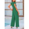 imagePRETTYGARDEN Summer Jumpsuits for Women Dressy Casual Ruffle Cap Sleeves Romper Crew Neck Rib Knit One Piece OutfitsGreen