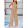 imagePRETTYGARDEN Summer Jumpsuits for Women Dressy Casual Ruffle Cap Sleeves Romper Crew Neck Rib Knit One Piece OutfitsKhaki