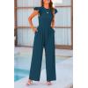 imagePRETTYGARDEN Summer Jumpsuits for Women Dressy Casual Ruffle Cap Sleeves Romper Crew Neck Rib Knit One Piece OutfitsLake Blue