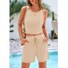 imagePRETTYGARDEN Womens 2 Piece Summer Outfits 2025 Casual Lounge Matching Sets Ribbed Knit Sleeveless Tank Tops and ShortsApricot