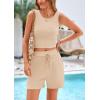 imagePRETTYGARDEN Womens 2 Piece Summer Outfits 2025 Casual Lounge Matching Sets Ribbed Knit Sleeveless Tank Tops and ShortsApricot