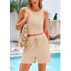 imagePRETTYGARDEN Womens 2 Piece Summer Outfits 2025 Casual Lounge Matching Sets Ribbed Knit Sleeveless Tank Tops and ShortsApricot