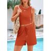 imagePRETTYGARDEN Womens 2 Piece Summer Outfits 2025 Casual Lounge Matching Sets Ribbed Knit Sleeveless Tank Tops and ShortsBrick Red