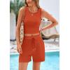 imagePRETTYGARDEN Womens 2 Piece Summer Outfits 2025 Casual Lounge Matching Sets Ribbed Knit Sleeveless Tank Tops and ShortsBrick Red