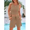 imagePRETTYGARDEN Womens 2 Piece Summer Outfits 2025 Casual Lounge Matching Sets Ribbed Knit Sleeveless Tank Tops and ShortsCamel