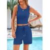 imagePRETTYGARDEN Womens 2 Piece Summer Outfits 2025 Casual Lounge Matching Sets Ribbed Knit Sleeveless Tank Tops and ShortsDark Blue