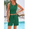 imagePRETTYGARDEN Womens 2 Piece Summer Outfits 2025 Casual Lounge Matching Sets Ribbed Knit Sleeveless Tank Tops and ShortsGreen