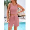 imagePRETTYGARDEN Womens 2 Piece Summer Outfits 2025 Casual Lounge Matching Sets Ribbed Knit Sleeveless Tank Tops and ShortsPink