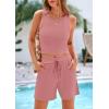 imagePRETTYGARDEN Womens 2 Piece Summer Outfits 2025 Casual Lounge Matching Sets Ribbed Knit Sleeveless Tank Tops and ShortsPink