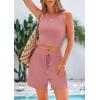 imagePRETTYGARDEN Womens 2 Piece Summer Outfits 2025 Casual Lounge Matching Sets Ribbed Knit Sleeveless Tank Tops and ShortsPink