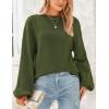imagePRETTYGARDEN Womens 2024 Winter Chunky Knit Sweater Casual Long Lantern Sleeve Crewneck Pullover Jumper TopsArmy Green