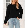 imagePRETTYGARDEN Womens 2024 Winter Chunky Knit Sweater Casual Long Lantern Sleeve Crewneck Pullover Jumper TopsBlack