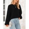 imagePRETTYGARDEN Womens 2024 Winter Chunky Knit Sweater Casual Long Lantern Sleeve Crewneck Pullover Jumper TopsBlack