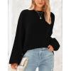 imagePRETTYGARDEN Womens 2024 Winter Chunky Knit Sweater Casual Long Lantern Sleeve Crewneck Pullover Jumper TopsBlack