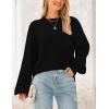 imagePRETTYGARDEN Womens 2024 Winter Chunky Knit Sweater Casual Long Lantern Sleeve Crewneck Pullover Jumper TopsBlack
